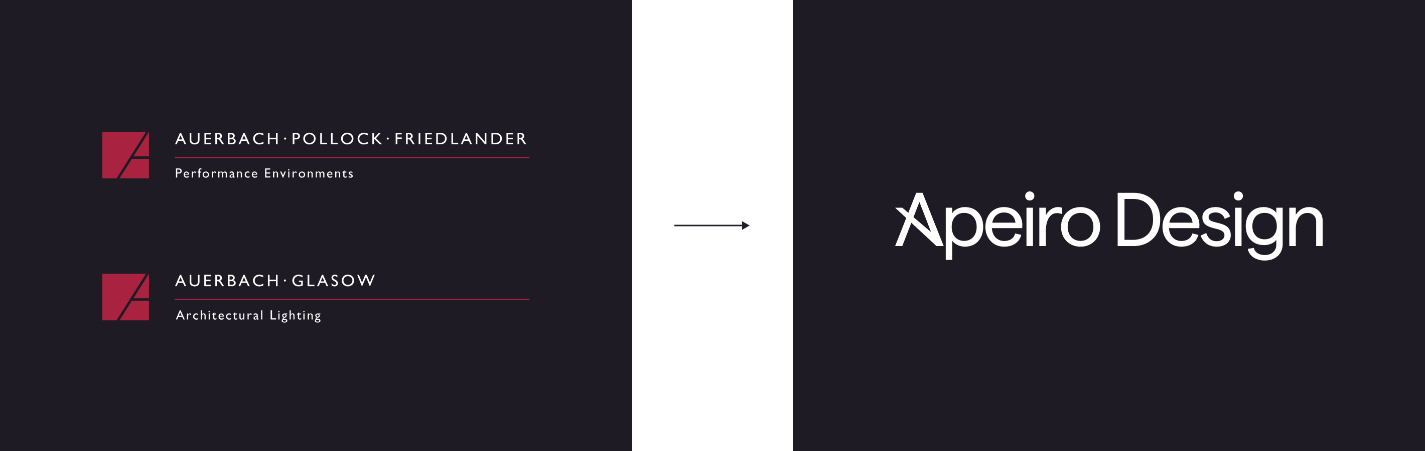 A before and of Apeiro's old name and logo into Apeiro Designs new logo and font.