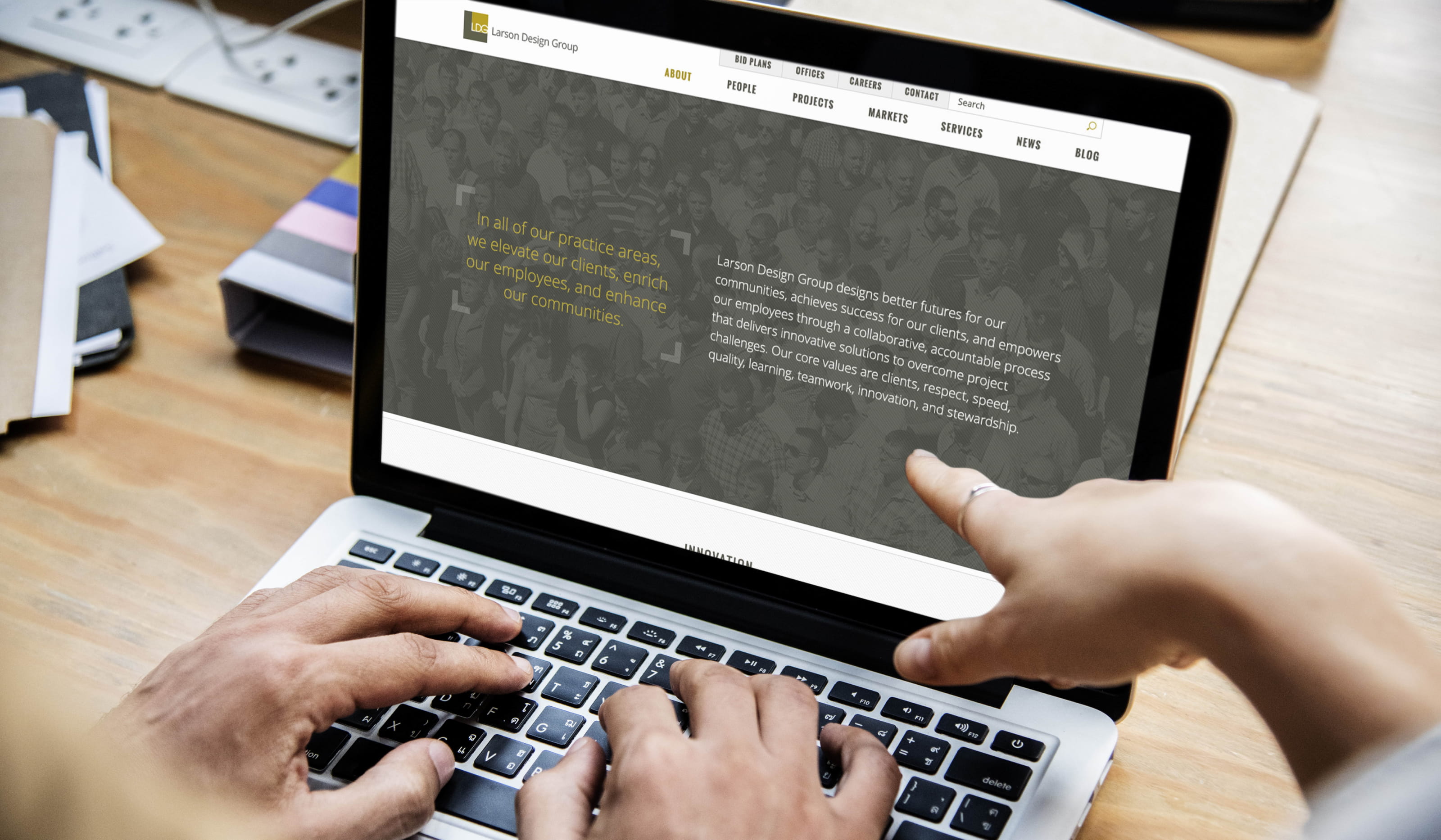 Larson Design Group webpage mockup on laptop of Architecture website design.