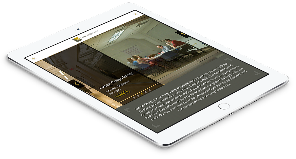 Larson Design Group tablet mockup of Architecture website design by Third & Arch.
