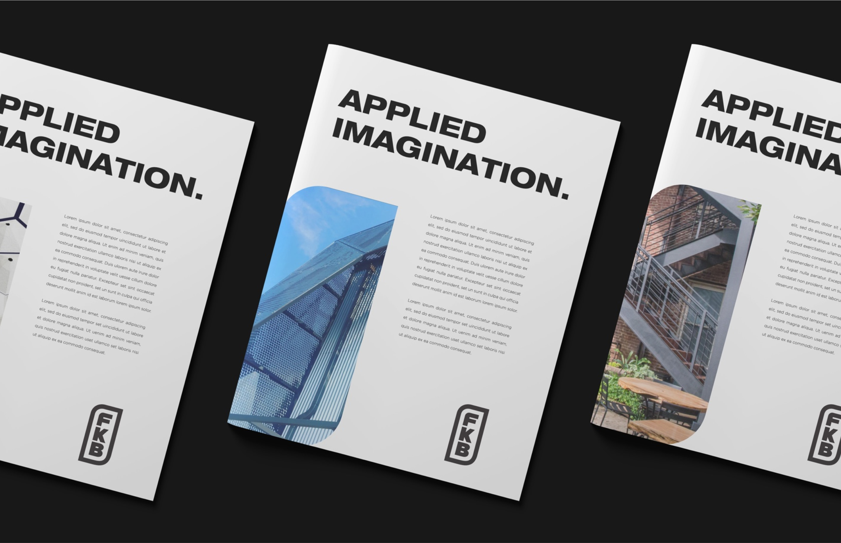 Third & Arch paper handout mockup for FKB's architecture firm branding.