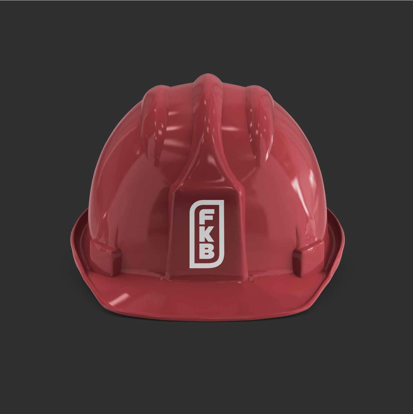 FKB Logo printed on a red hardhat.