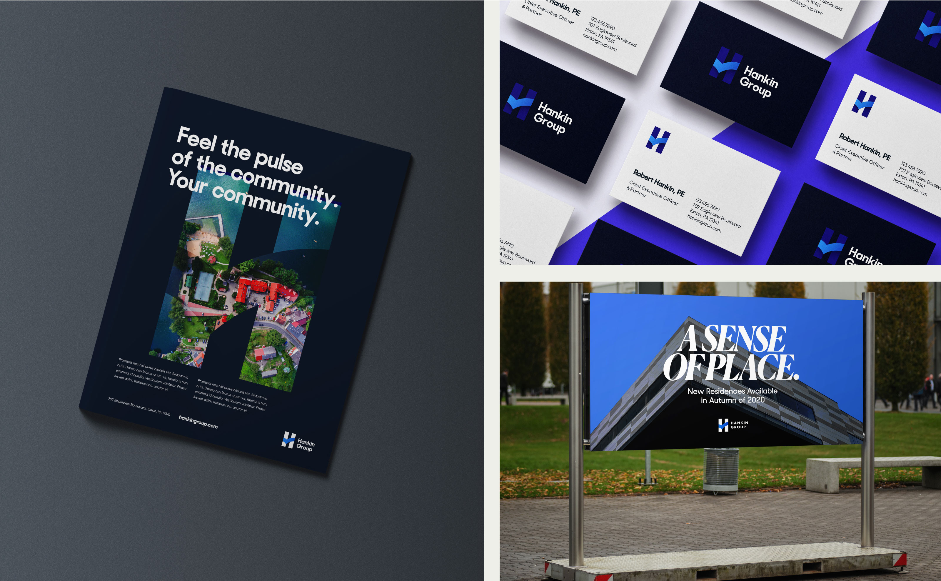 Third & Arch collage of print mockups of the Hankin Group for construction branding.