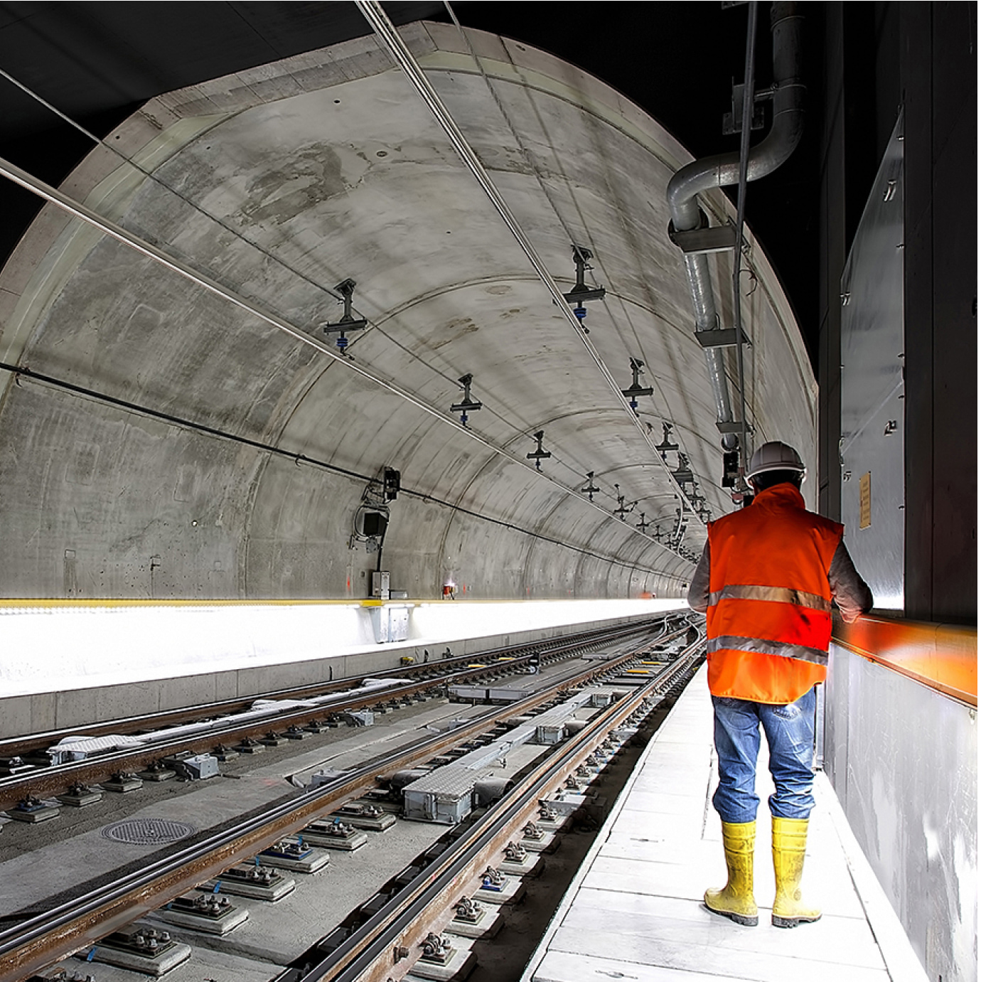 Remington and Vernick Engineers branded image of construction employee in a tunnel.