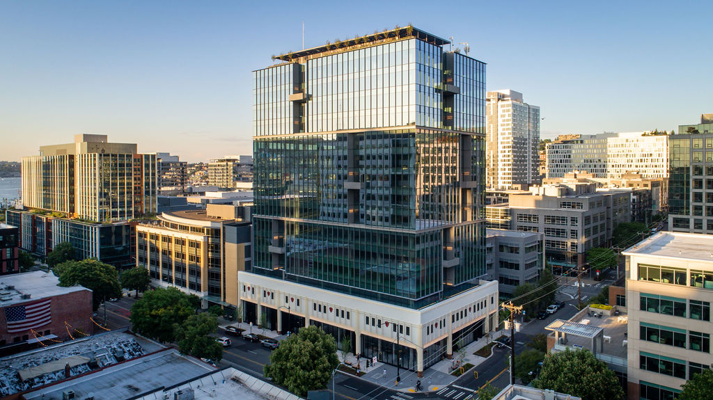 Aerial photography of the Firestone Building in downtown Seattle