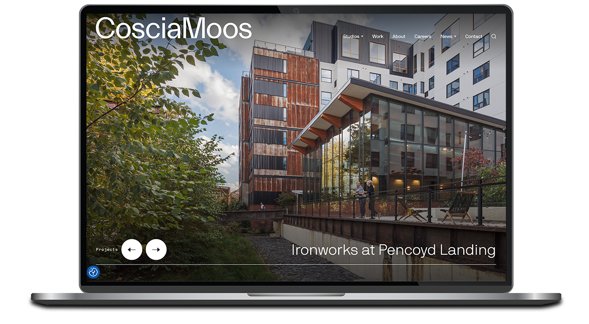Third & Arch laptop mockup of the CosciaMoos for architecture website design.