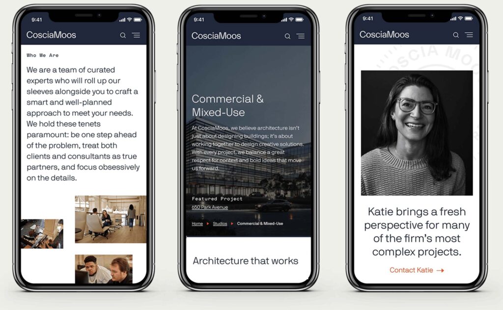 Mobile web design for CosciaMoos architects