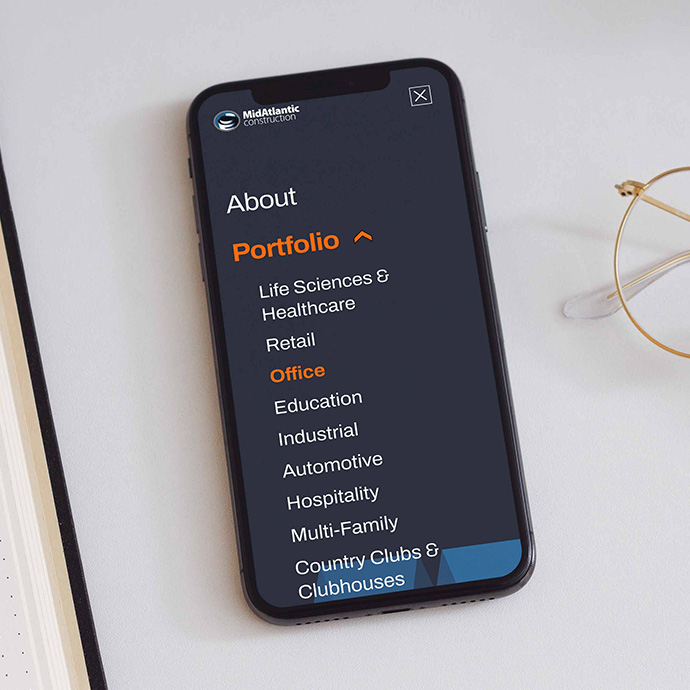 Mid Atlantic Construction Firm Website Design Navigation on Mobile