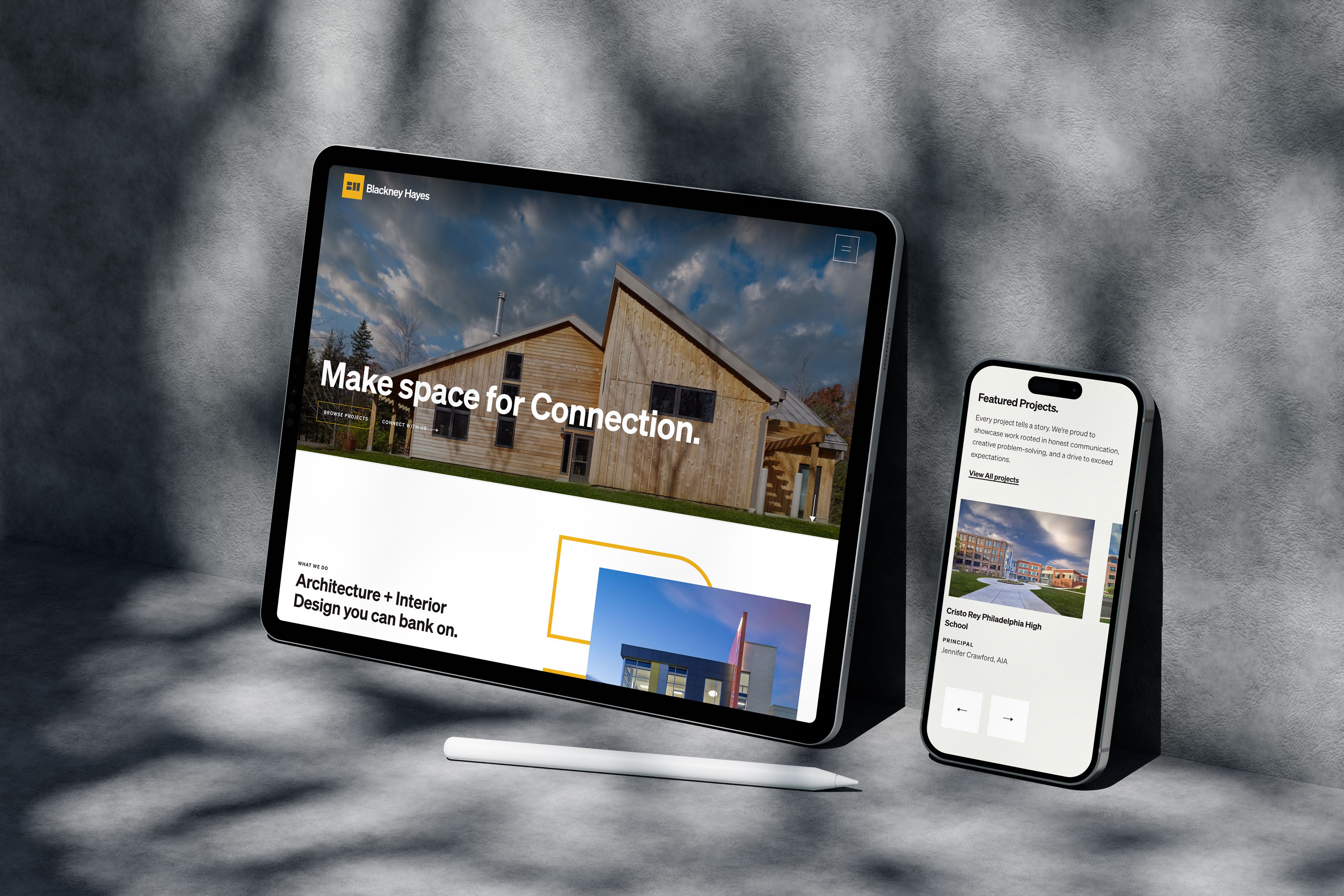 Blackney Hayes Architects Web Design on Tablet and iPhone