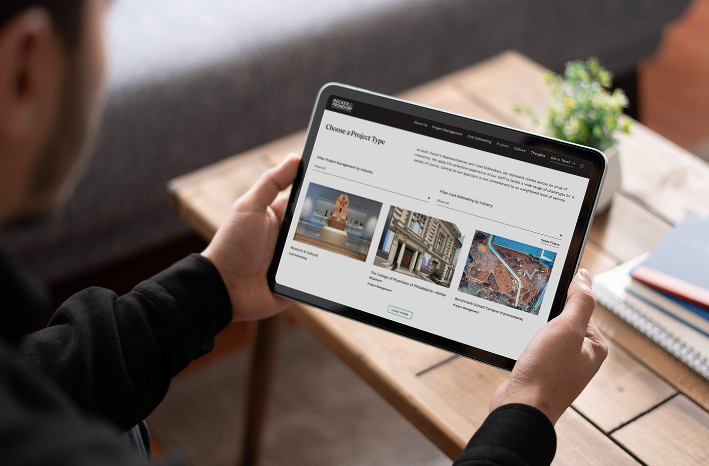 architecture firm case study shown on tablet